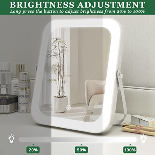 ROLOVE 8"x10" Lighted Vanity Mirror, Makeup Mirror with Light, Dimmable Touch Screen, Portable Travel Mirror with U-Shaped Bracket, Cosmetic Mirror with Lights for Makeup Desk & Dressing Room
