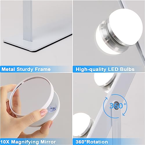 Hansong Vanity Mirror with Lights with 9 LED Bulbs Makeup Mirror with Lights 3 Color Lighting Modes Lighted Vanity Makeup Mirror 360 Degree Rotation White
