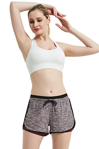 RIBOOM Women Workout Fitness Running Shorts Double Layer Active Yoga Gym Sport Shorts Violet