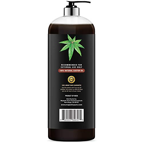 MAJESTIC PURE Jamaican Black Castor Oil for Hair Growth & Natural Skin Care - Roasted & Cold-Pressed - Massage, Scalp, Hair and Nails - 16 fl oz