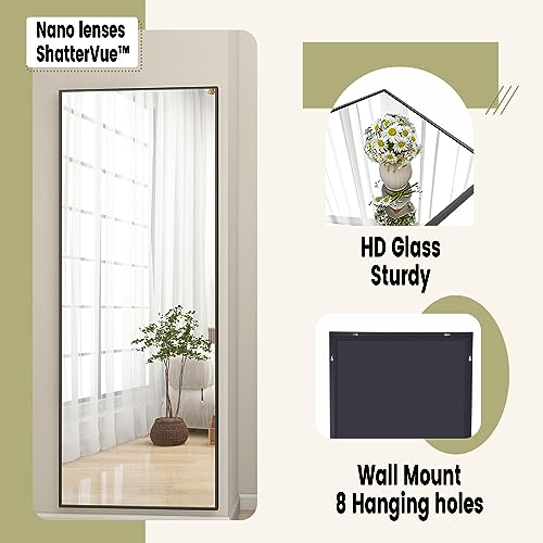 BEAUTYPEAK Full Length Mirror 64"x21" Nano Glass, Standing Rectangle Floor Mirrors Body Dressing Wall-Mounted Mirror for Living Room, Bedroom, Black
