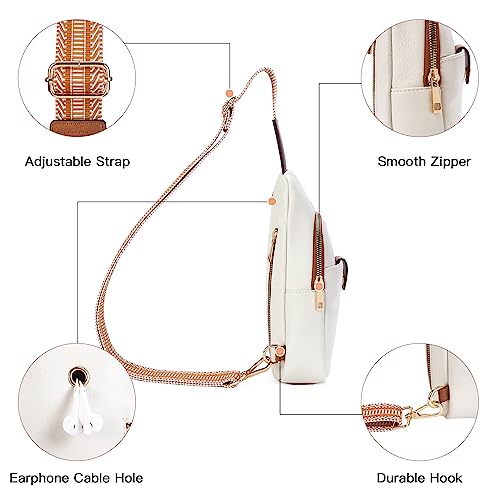 Telena Sling Bag for Women Crossbody Fanny Pack Vegan Leather Sling Chest Bag for Women Beige Brown