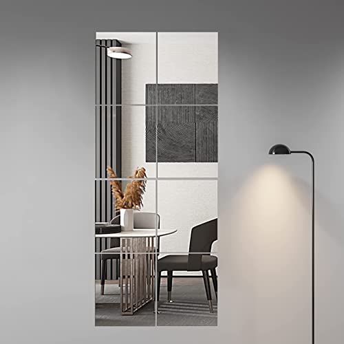 Delma Glass Full Length Wall Mirror Tiles, 14'' x 12'' 4PCS, Frameless Body Tiles for Bedroom, Mounted Home Gym, Door (Glass - 0.1'' 4PCS)