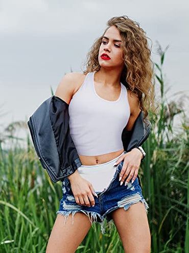 Boao 4 Pieces Basic Crop Tank Tops Sleeveless Racerback Crop Top for Women(White,Large)