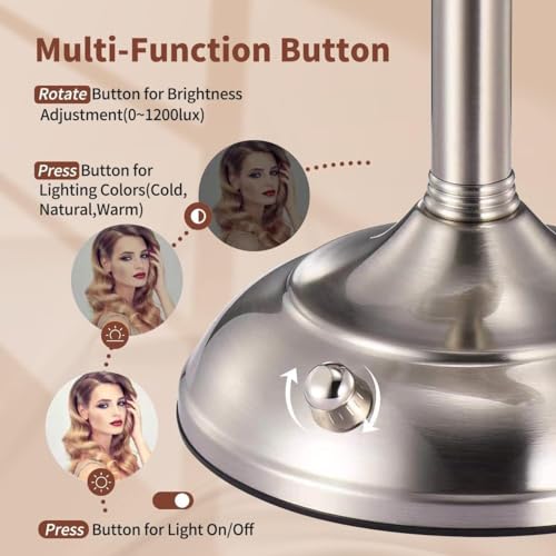 VESAUR Professional 8.5" Large Lighted Makeup Mirror Updated with 3 Color Lights, 1X/10X Magnifying Swivel Vanity Brightness Dimmable Cosmetic Mirror with 48 Premium LED Lights, Senior Pearl Nickel