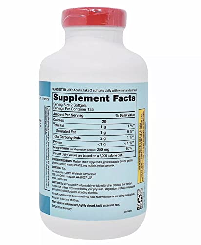 Kirkland Signature Magnesium Citrate 250mg Softgels (270 Count)