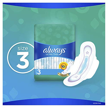 Always Ultra Thin Size 3 Extra Long Super Pads with Wings Unscented, 28 Count