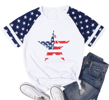 BANGELY American Flag T Shirt Women Stars Stripes 4th of July Shirt Raglan Short Sleeve Graphic Patriotic Top Tees (White, Large, l)