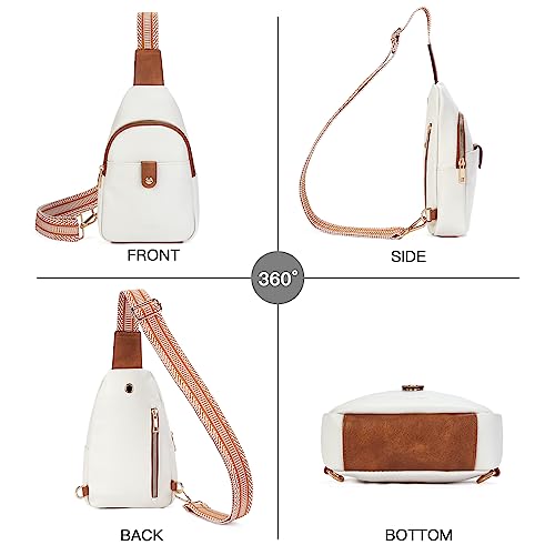 Telena Sling Bag for Women Crossbody Fanny Pack Vegan Leather Sling Chest Bag for Women Beige Brown