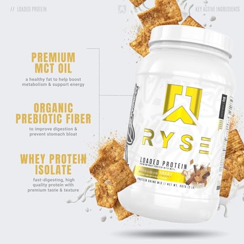 Ryse Loaded Protein Powder | 25g Whey Protein Isolate & Concentrate | with Prebiotic Fiber & MCTs | Low Carbs & Low Sugar | 27 Servings (Cinnamon Toast)