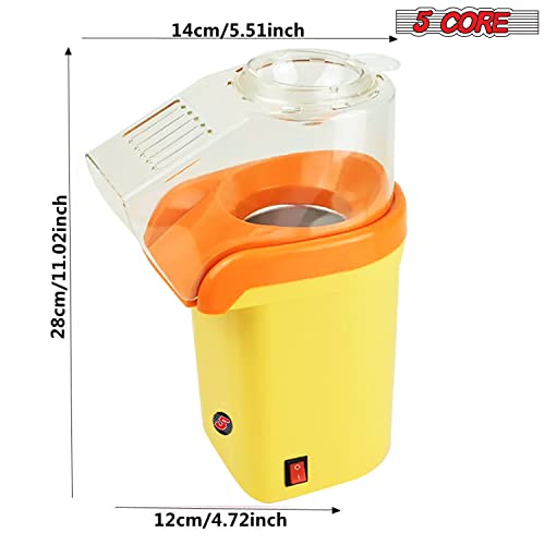 5 Core Hot Air Popcorn Popper 1200W Electric Popcorn Machine Kernel Corn Maker, Bpa Free, 16 Cups, 95% Popping Rate, 3 Minutes Fast, No Oil Healthy Snack for Kids Adults, Home, Party & Gift POP Y
