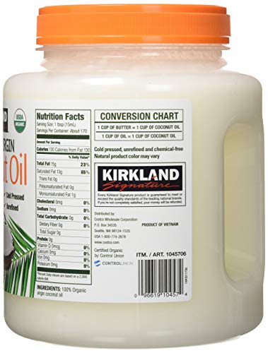 Kirkland Signature Cold Pressed Unrefined Organic Virgin Coconut Oil, 84 Ounce