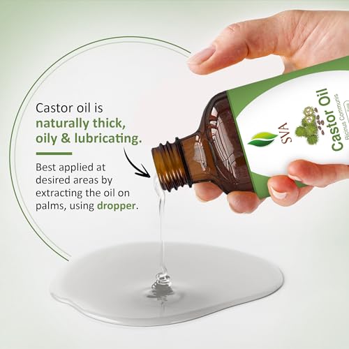 SVA Castor Oil 4 Oz (118 ML) with Dropper, 100% Pure, Therapeutic Grade | Cold Pressed, Hexane Free - Hair Growth, Eyelashes, Eyebrows, Skin & Body Massage.