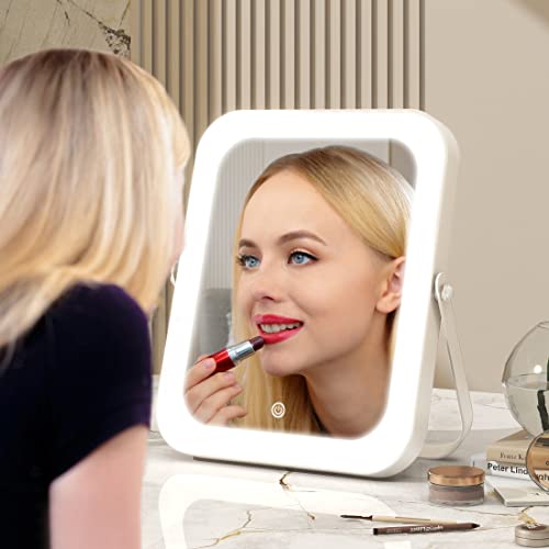 ROLOVE 8"x10" Lighted Vanity Mirror, Makeup Mirror with Light, Dimmable Touch Screen, Portable Travel Mirror with U-Shaped Bracket, Cosmetic Mirror with Lights for Makeup Desk & Dressing Room