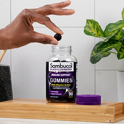 Sambucol Elderberry Gummies for Adults with Vitamin C; Zinc; Sambucus Elderberry Gummies for Immune Support with High Antioxidants; Gluten Free; Vegan; 1 Gummy Per Serving; 90 Count (90 Day Supply)