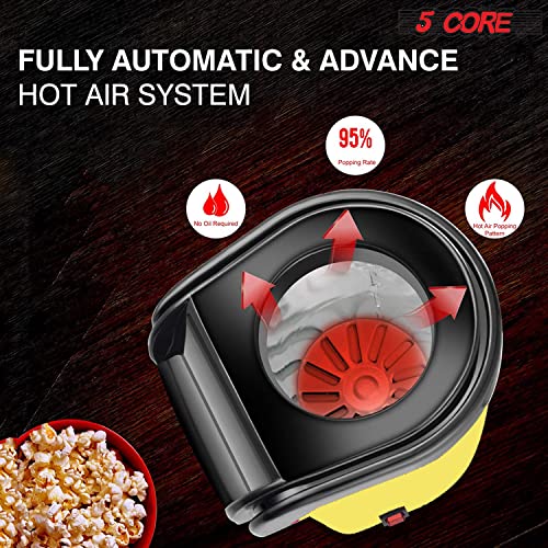 5 Core Hot Air Popcorn Popper 1200W Electric Popcorn Machine Kernel Corn Maker, Bpa Free, 16 Cups, 95% Popping Rate, 3 Minutes Fast, No Oil Healthy Snack for Kids Adults, Home, Party & Gift POP Y