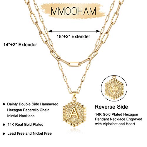 MMOOHAM Dainty Gold Initial Hexagon Necklace - Layered Choker for Women and Teen Girls