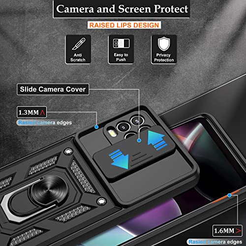 Moto G Stylus 5G(2021) Case with Screen Protector,Shockproof Phone Cover with Magnetic Kickstand Ring for Motorola G Stylus 5G 2021,Black