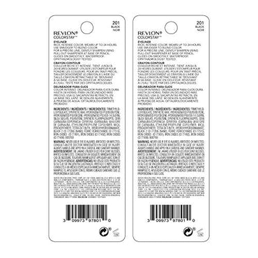 Revlon Pencil Eyeliner, Gifts for Women, Stocking Stuffers, ColorStay Eye Makeup with Built-in Sharpener, Waterproof, Smudge-proof, Longwearing with Ultra-Fine Tip, 201 Black, 2 Pack