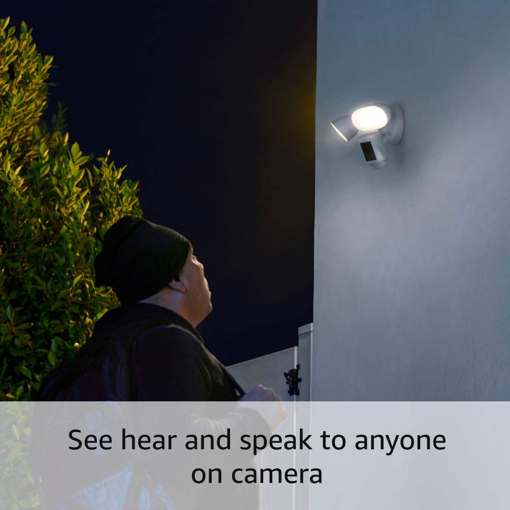 Ring Floodlight Cam Wired Pro with Bird’s Eye View and 3D Motion Detection, White