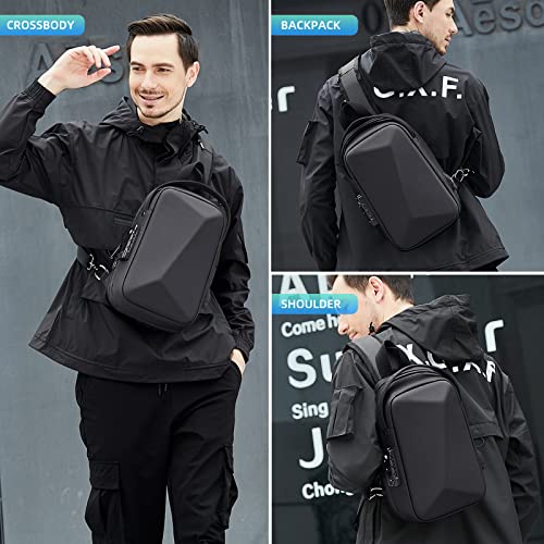 FENRUIEN Anti-Theft Crossbody Sling Backpack Bag for Men&Women Hard Shell with USB, Shoulder Pack Lock Waterproof 10.2 inch Single Strap for Travel Hiking Daily