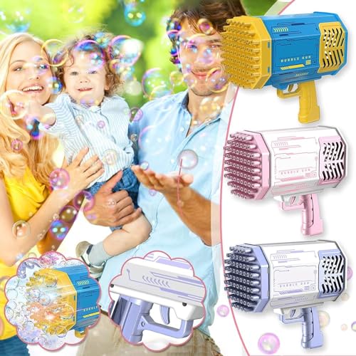 Bubble 𝐆𝐮𝐧 Bubble Machine with 69 Holes and Colorful Lights, Super Big Electric Automatic Bubble Maker Machine for Kids Adults Summer Outdoor Party Activity (Pink)