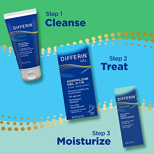 Differin Acne Treatment Gel, 30 Day Supply, Retinoid Treatment for Face with 0.1% Adapalene, Gentle Skin Care for Acne Prone Sensitive Skin, 15g Tube