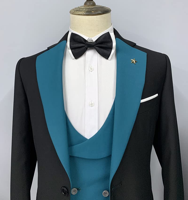 Men's Suits Slim Fit 3 Pieces Notch Lapel Formal Groomsmen Tuxedos for Wedding (Blazer+Vest+Pant)(Black,42)