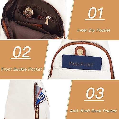 Telena Sling Bag for Women Crossbody Fanny Pack Vegan Leather Sling Chest Bag for Women Beige Brown
