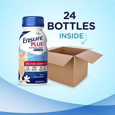 Ensure Plus Liquid Nutrition Shake with Fiber, 16 Grams of Protein, , Vanilla, 8 Fl Oz Bottle (Pack of 24)