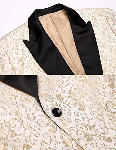 COOFANDY Men's Floral Party Dress Suit Stylish Dinner Jacket Wedding Blazer One Button Tuxdeo, Golden, US XS(Chest 41.3)
