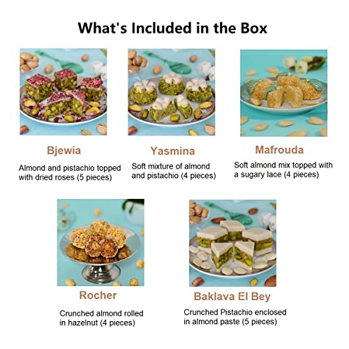 Layla’s Delicacies Mediterranean Treats Vegan Gift Box - Handmade Healthy Mixed Nutty Flavors Pastries - Halal, Vegetarian, Gluten Free - 22 Bite-Size Treats