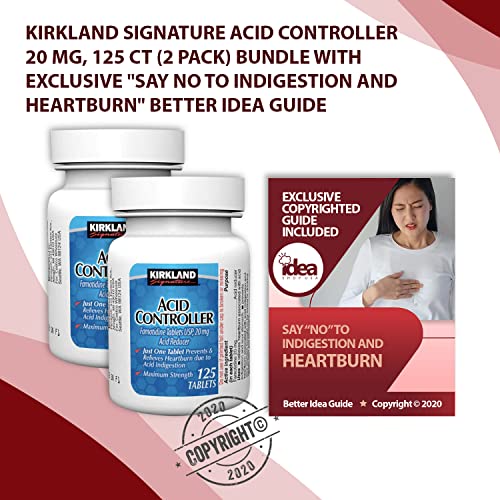 Kirkland Signature Acid Controller 20 mg, 125 Ct (2 Pack) Bundle with Exclusive "Say NO to Indigestion and Heartburn" - Better Idea Guide (3 Items)