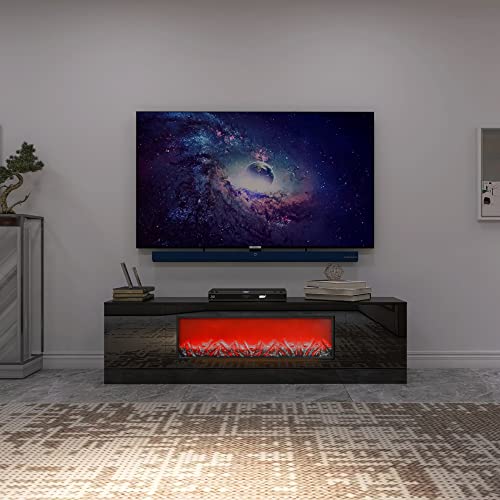 Laoggbtb TV Stand,Modern Fireplace TV Stand Without Remote Control and Heater for Living Room, Bedroom, Office (Black)