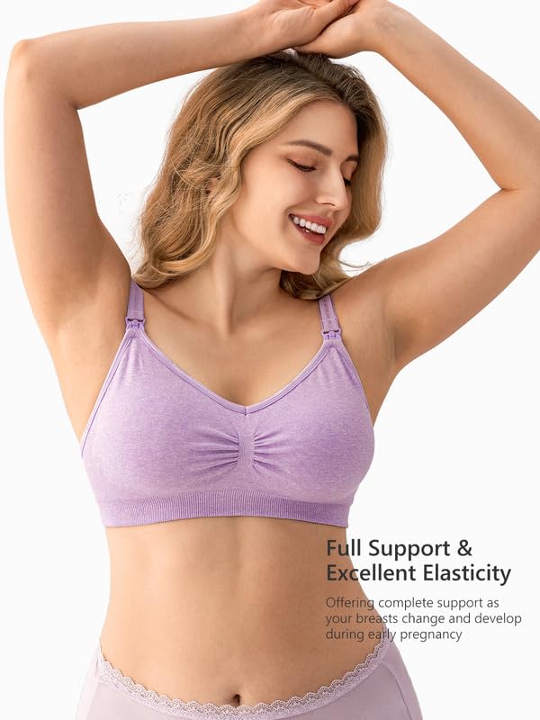 Angelhood Womens Seamless Sleep Nursing Bra,Breastfeeding Maternity Bra with Remove Bra Pads Extenders Pack of 3