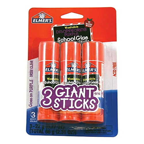 Elmers School Glue Sticks, Washable, Disappearing Purple - 6 pack, 6 g sticks
