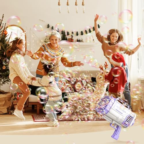 Bubble Machine Gun, 80 Holes Bubble Gun Bubbles Kids Toys for Toddlers Boys Girls Age 3 4 5 6 7 8 9 10 11 12 Year Old, Outdoor Indoor Summer Toys Birthday Gifts, Wedding Party Favors-Purple