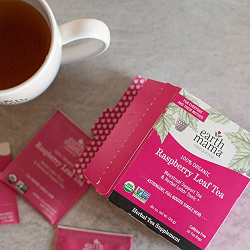 Earth Mama Organic Raspberry Leaf Tea Bags | Labor Tonic & Menstrual Support Herbal Tea, Red Raspberry Leaf Tea for Pregnancy & Postpartum Care Recovery, Caffeine Free Tea, Non GMO, (16 Teabags, 3-Pk)