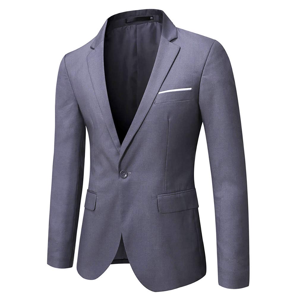 WULFUL Men’s Suit Slim Fit One Button 3-Piece Suit Blazer Dress Business Wedding Party Jacket Vest & Pants Dark Grey