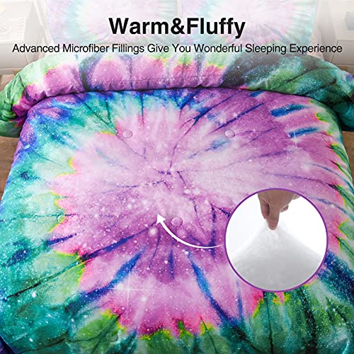 A Nice Night Bedding Tie Dye Galaxy Comforter Set, Psychedelic Swirl Pattern Colorful Boho, Boys Girls Bedding Quilt Sets (Purple, Twin(68-by-88-inches))