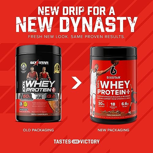 Six Star Whey Protein Powder Whey Protein Plus, Whey Protein Isolate & Peptides, Lean Protein Powder for Muscle Gain, Muscle Builder for Men & Women,Triple Chocolate, 1.8 lbs (Package Varies)