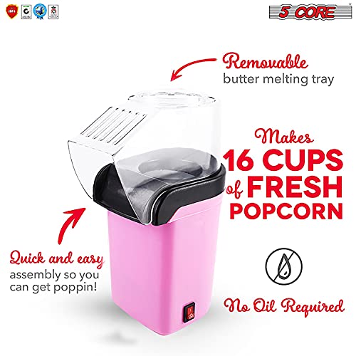 5 Core Hot Air Popcorn Popper 1100W Electric Popcorn Machine Kernel Corn Maker, Bpa Free, 16 Cups, 95% Popping Rate, 3 Minutes Fast, No Oil Healthy Snack for Kids Adults, Home, Party & Gift POP P
