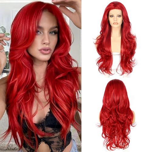 Red high quality lace front wig