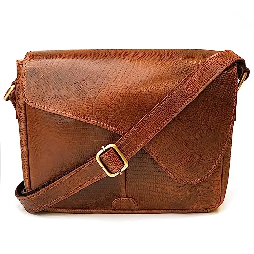 Real Leather Crossbody Bags for Women, Handmade Sling Bag, Adjustable Straps, Trendy Unisex Cross-Shoulder Purses, Snake Print- TAN