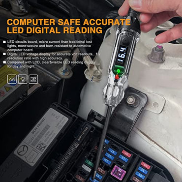 Upgraded 3-72V Buzzer Automotive Test Light, Heavy Duty Digital LED Circuit Tester with Voltmeter and Dual Color Polarity Indicate Light, Bidirectional DC Voltage Tester Electric Light Test Pen