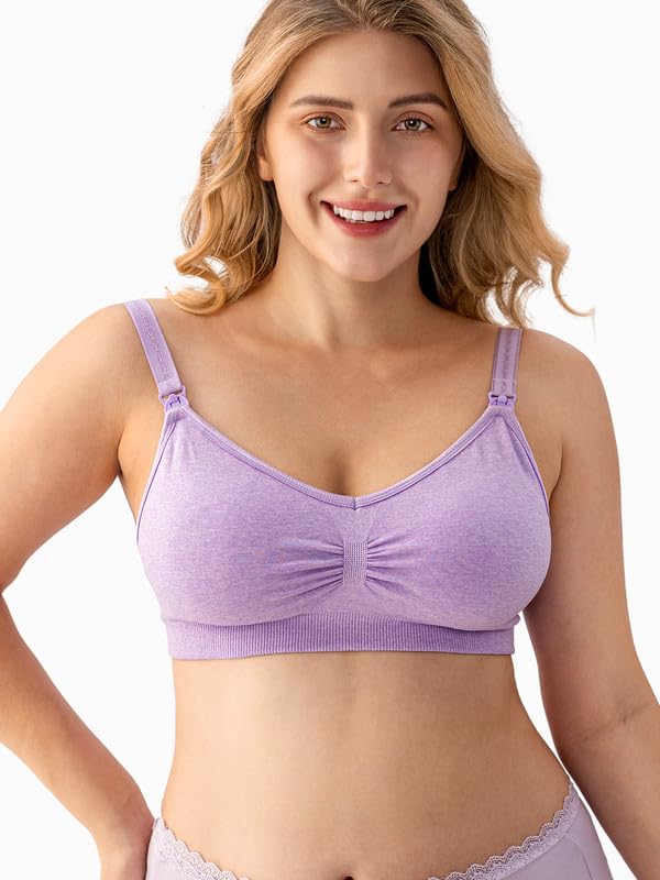Angelhood Womens Seamless Sleep Nursing Bra,Breastfeeding Maternity Bra with Remove Bra Pads Extenders Pack of 3