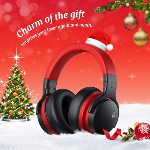 MOVSSOU E7 Active Noise Cancelling Headphones Bluetooth Headphones Wireless Headphones Over Ear with Microphone Deep Bass, Comfortable Protein Earpads, 30 Hours Playtime for Travel/Work, Black