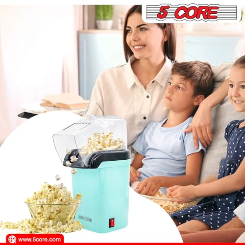 5 Core Hot Air Popcorn Popper Machine 1200W Electric Popcorn Kernel Corn Maker Bpa Free, 95% Popping Rate, 2 Minutes Fast, No Oil-Healthy Snack for Kids Adults, Home, Party, Gift POP G