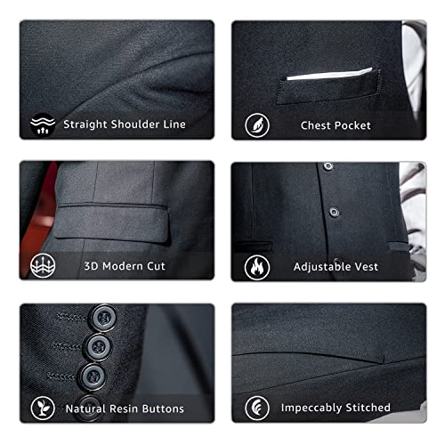 Hihawk Men's 3 Piece Suit with Stretch Fabric, Solid Slim Fit One Button Suit Blazer Set, Jacket Vest Pants with Tie. Light Pink Large