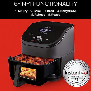 Instant Pot Vortex Plus 6-Quart Air Fryer Oven, From the Makers of Instant Pot with ClearCook Quiet Cooking Window, Digital Touchscreen, App with over 100 Recipes, Single Basket, Black